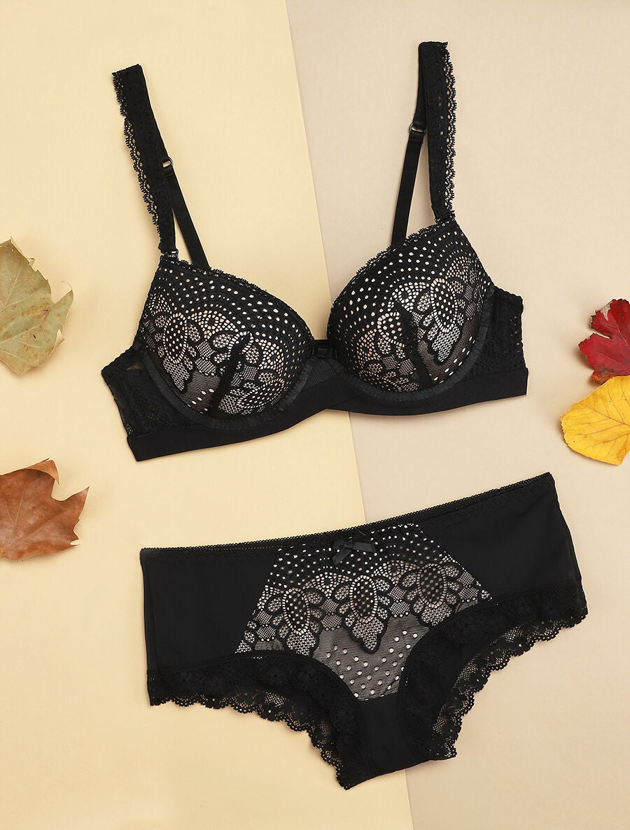 Ensemble à bord bande élastiquée et shorty - Noir/nude - 1