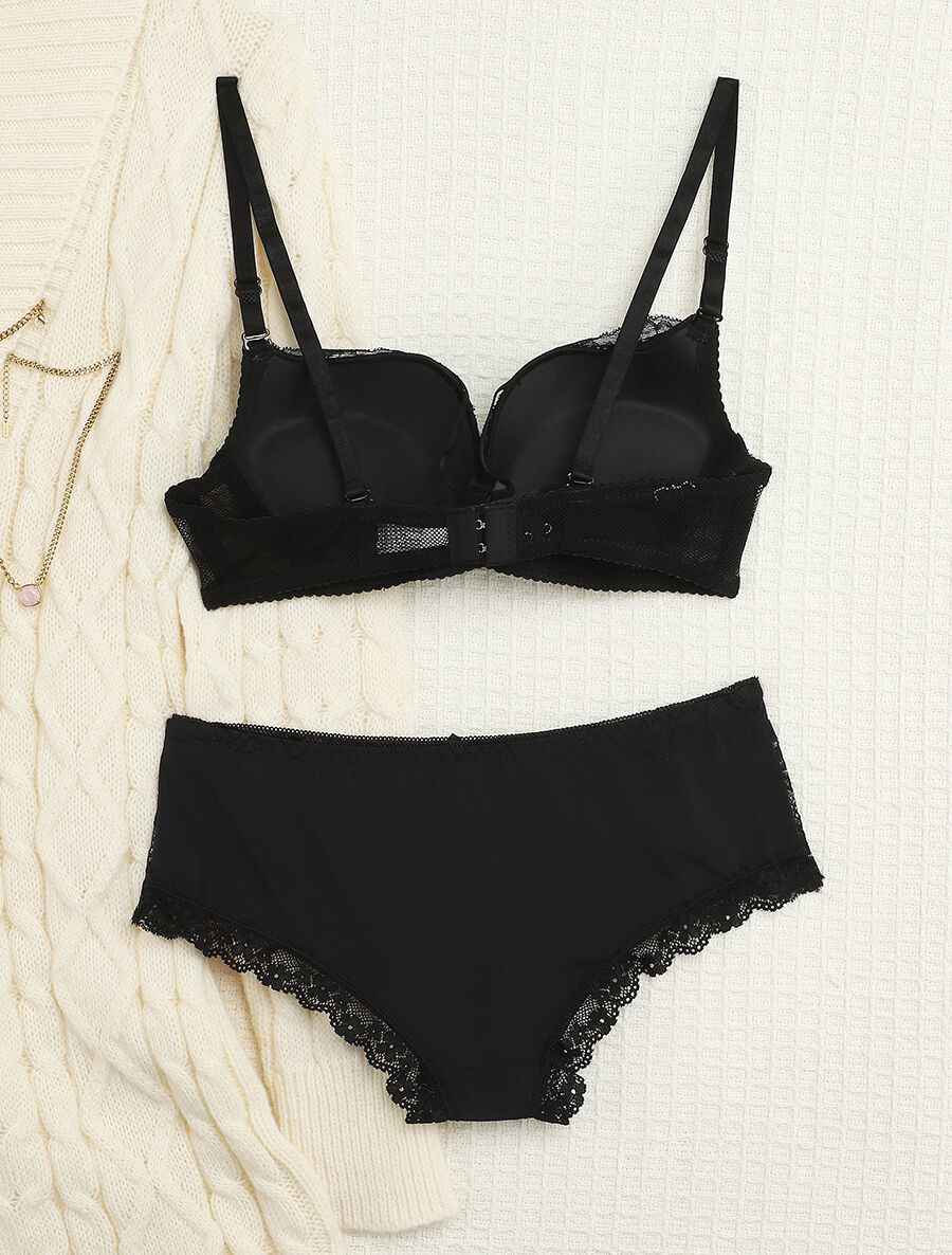 Ensemble ampliforme échancré et shorty - Noir - 2