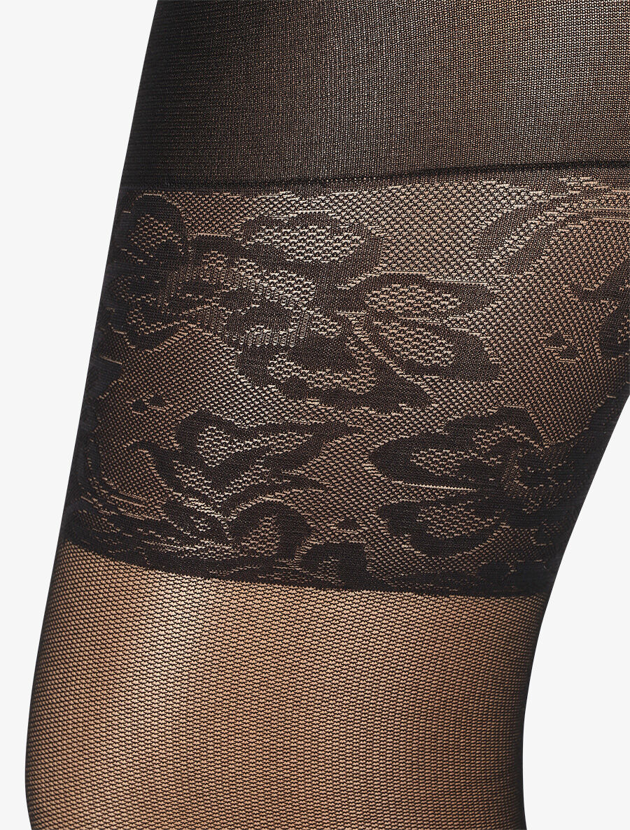 Collants à cuisses stylisées - Noir - 2