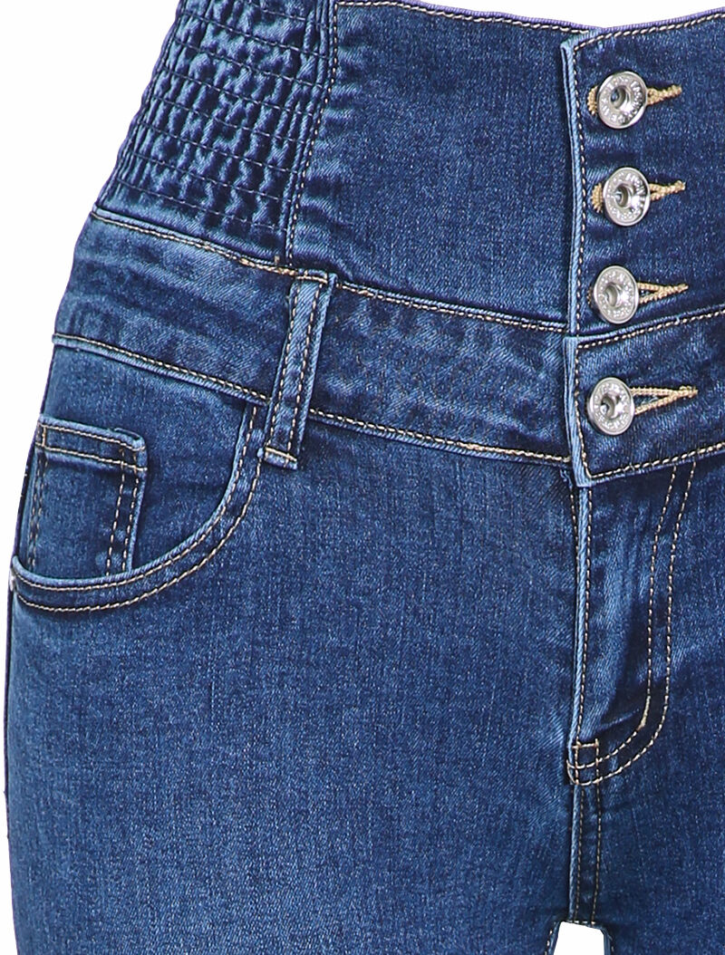 Jean skinny à taille empire élastiquée - Bleu denim - 3