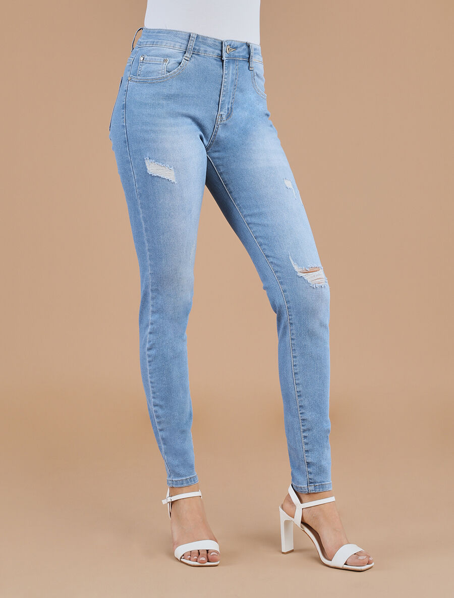 Jean déchiré coupe skinny - Bleu - 4