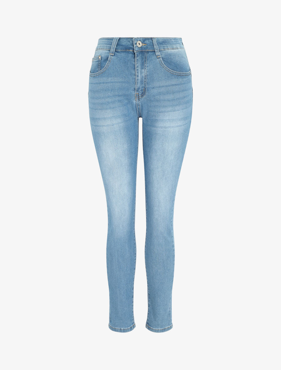 Jean grande taille push délavé coupe droite - Bleu - 4