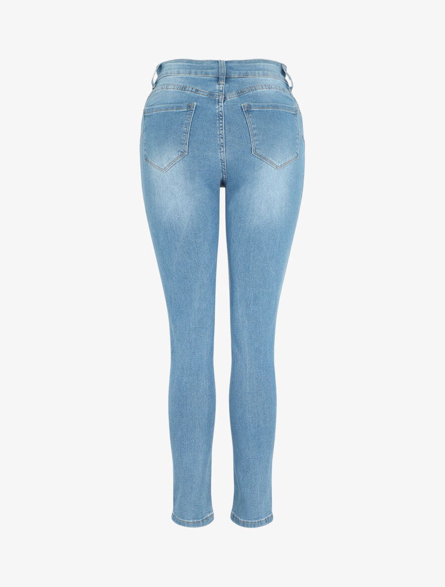 Jean grande taille push délavé coupe droite - Bleu - 2