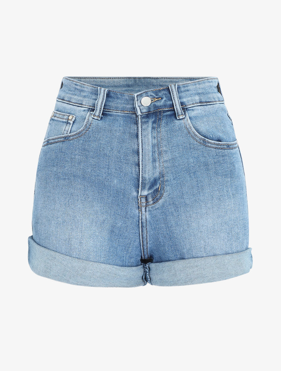 Short en jean coupe droite - Bleu - 4