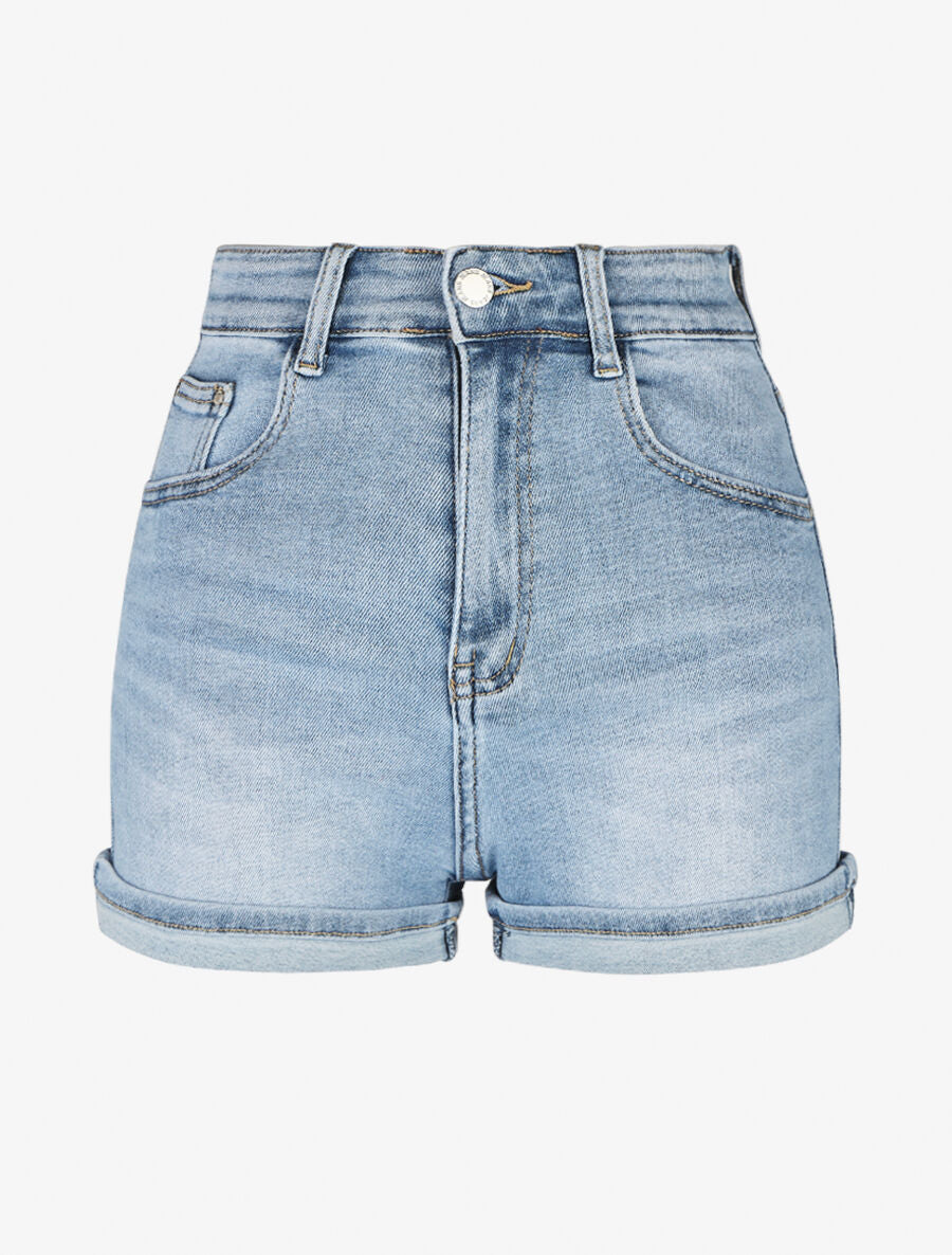 Short à ourlets coupe droite - Bleu - 1