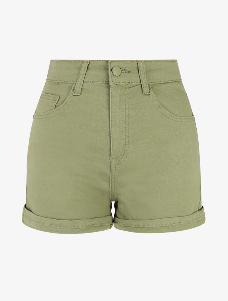 Short uni à ourlets - Kaki - 1