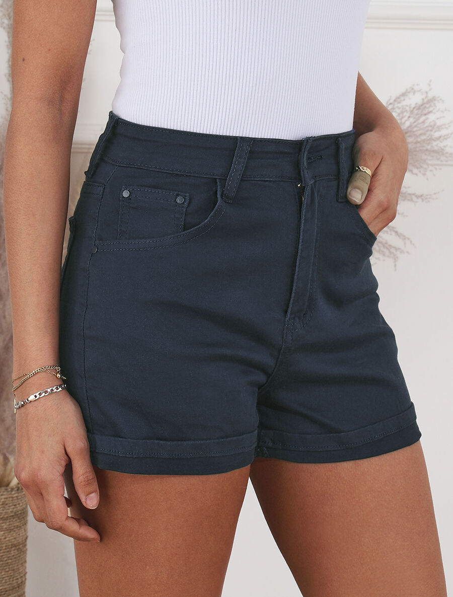 Short uni à ourlets - Marine - 4