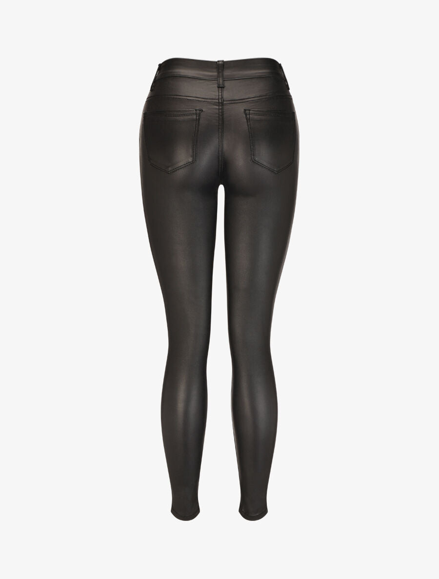 Pantalon uni en simili - Noir - 2