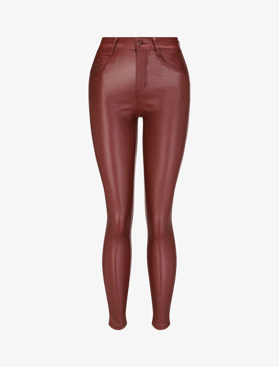 Pantalon uni en simili - Bordeaux - 1