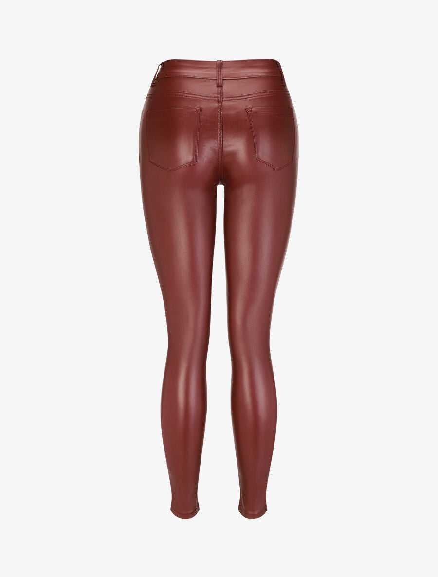 Pantalon uni en simili - Bordeaux - 2