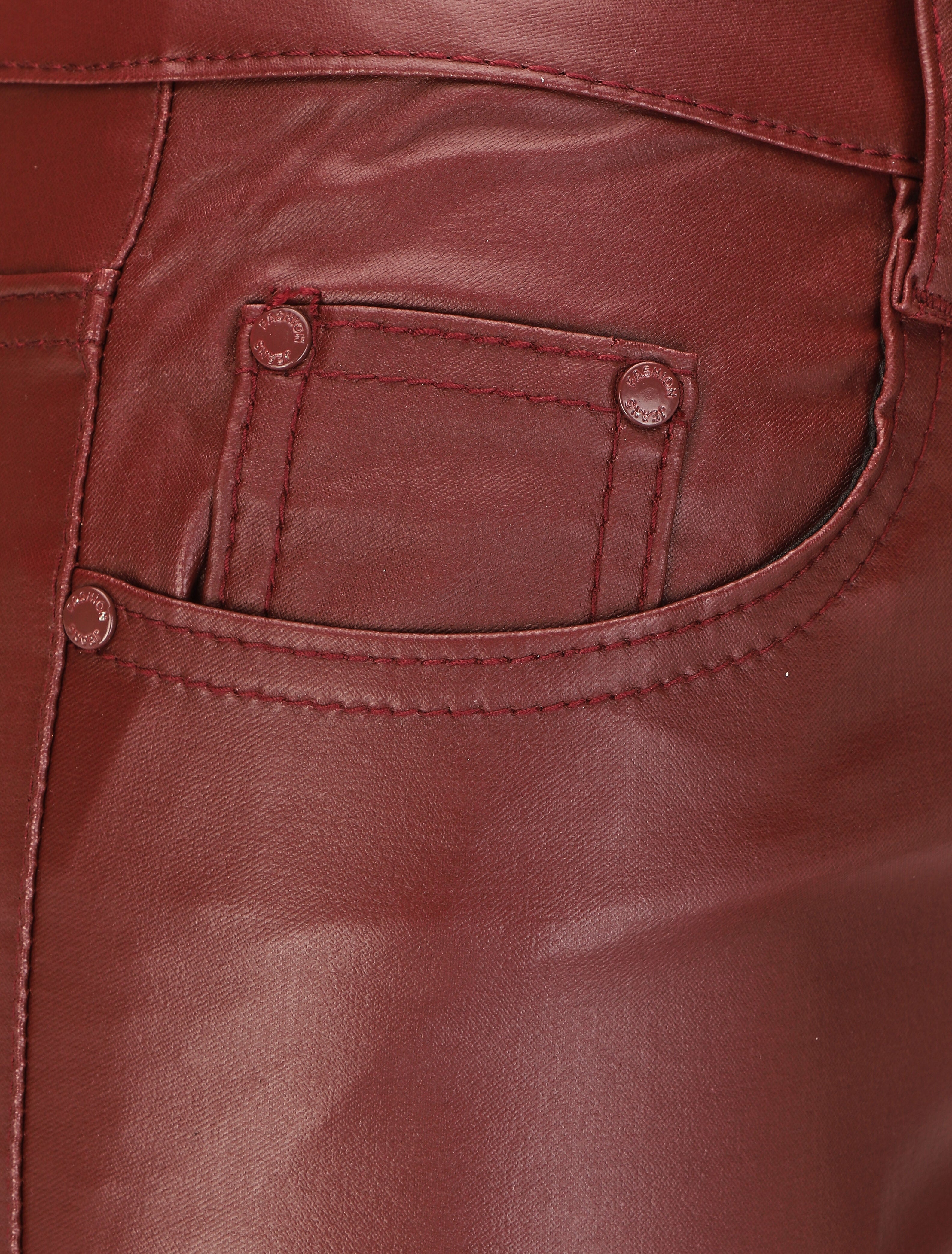 Pantalon uni en simili - Bordeaux - 3