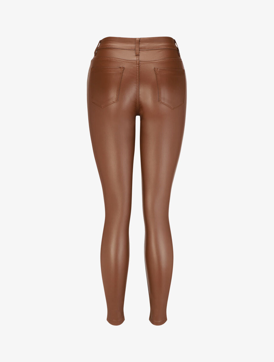 Pantalon uni en simili - Marron - 2
