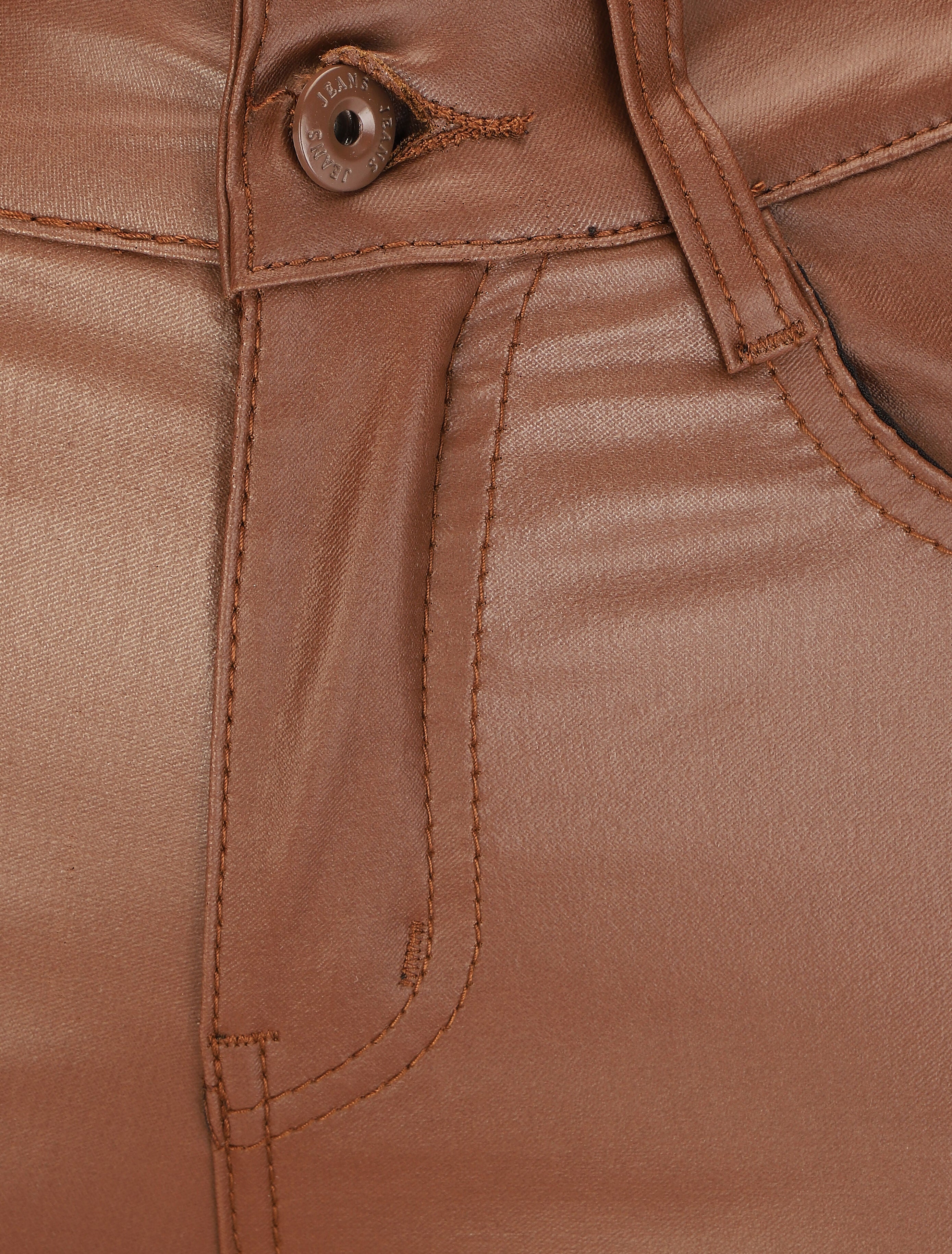 Pantalon uni en simili - Marron - 3