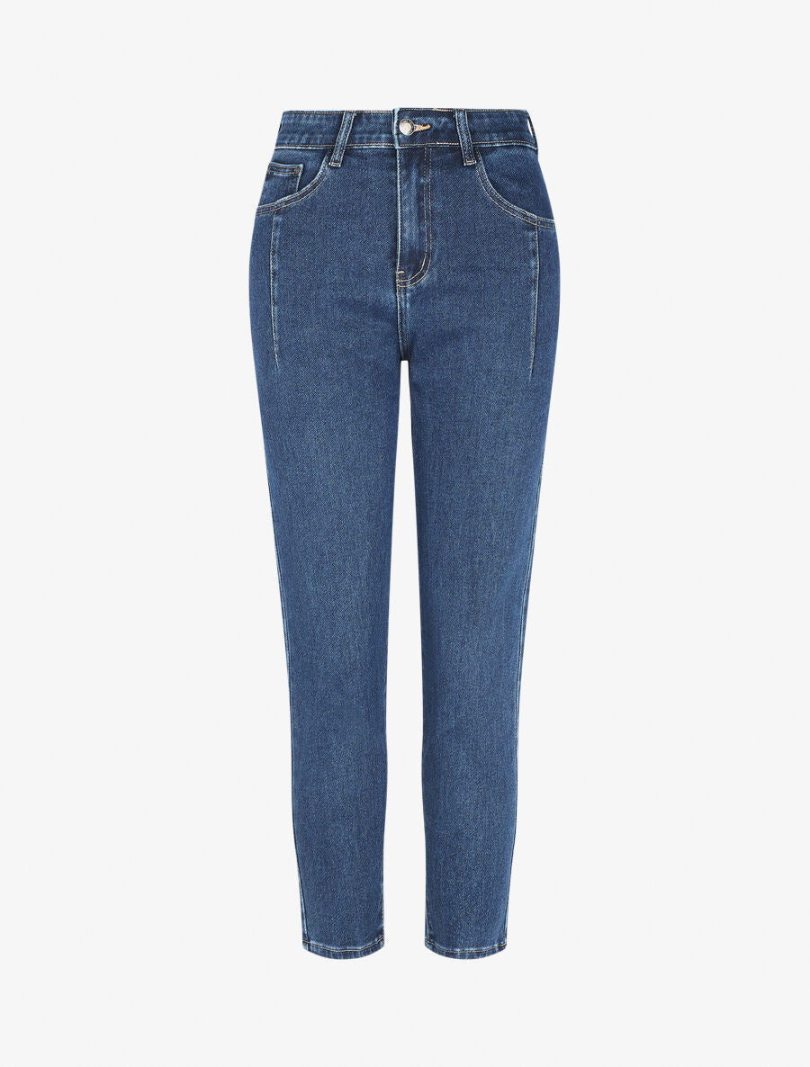 Jean mom taille haute à coutures - Bleu - 5