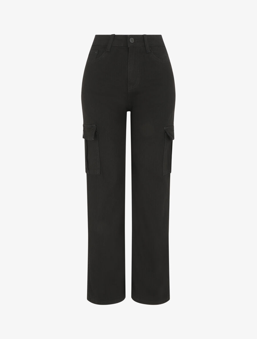 Jean cargo droit taille haute - Noir - 1