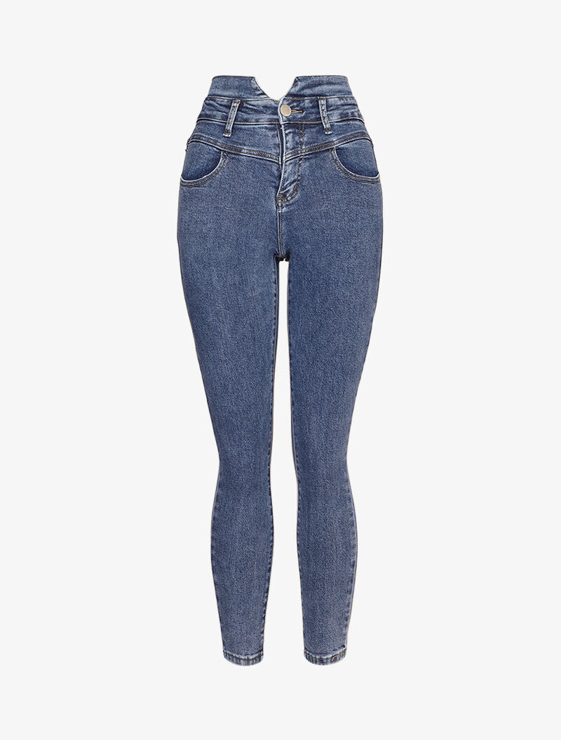 Jean taille empire fendue - Bleu - 1