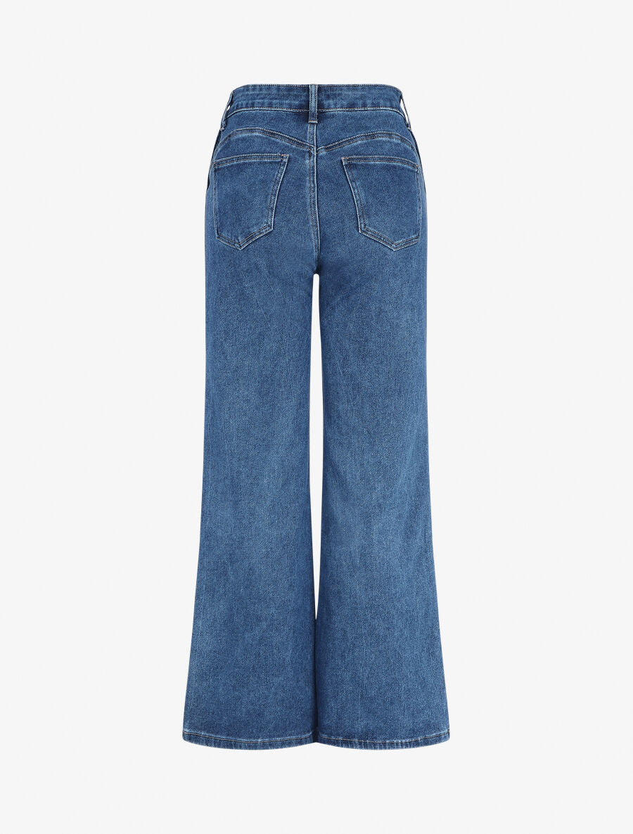 Jean droit uni taille haute - Bleu - 2
