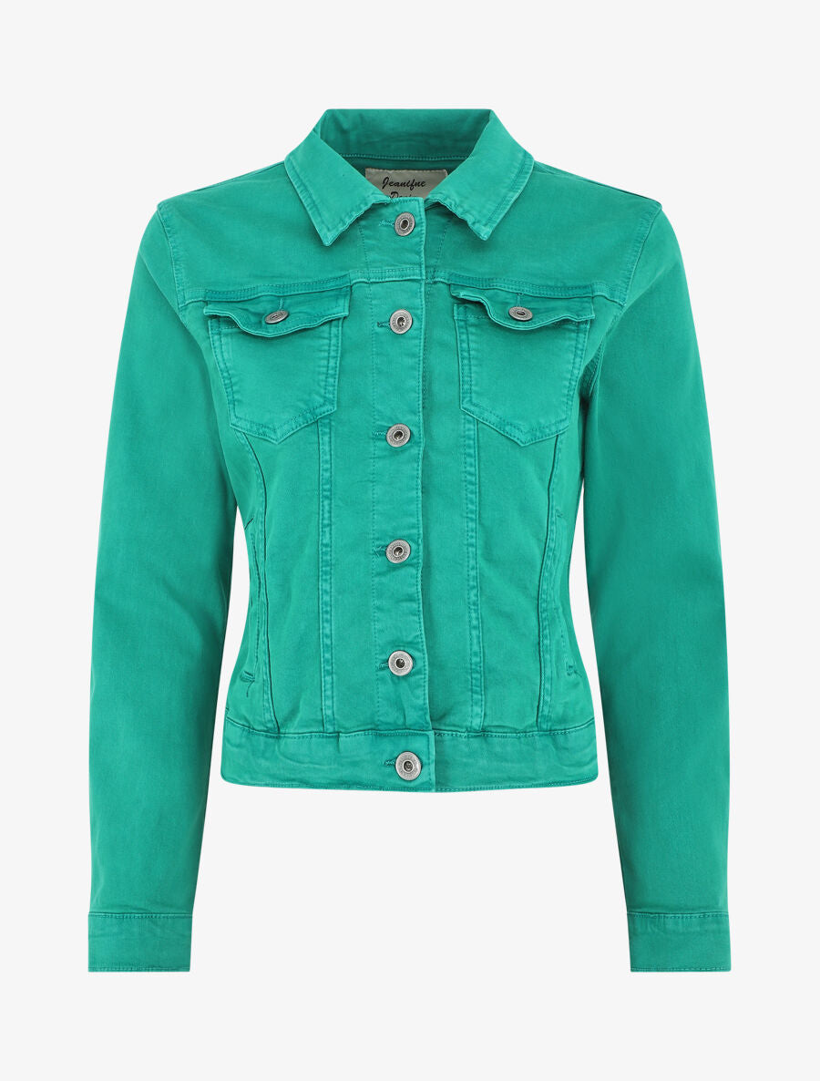 Veste unie en jean - Vert - 4