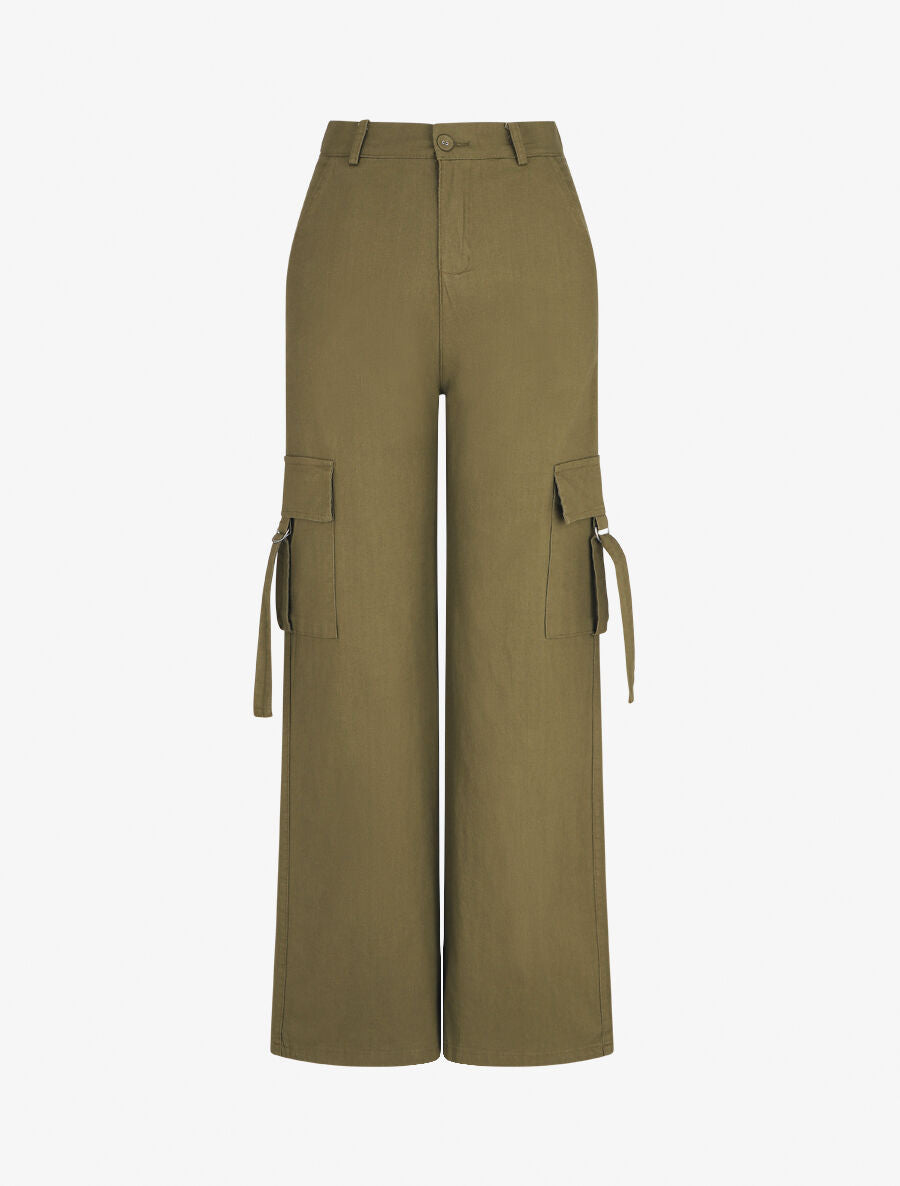 Pantalon cargo à liens - Kaki - 1