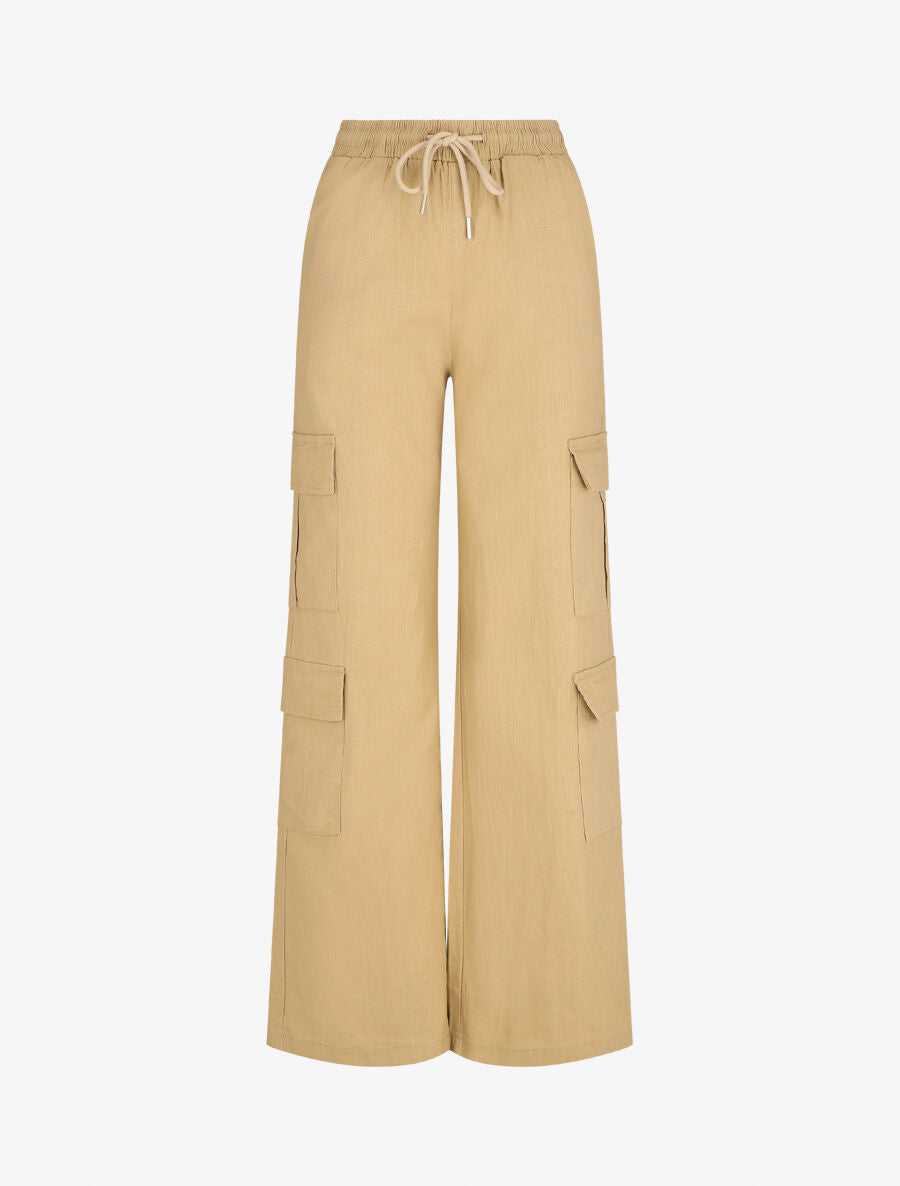 Pantalon cargo taille haute coupe droite - Taupe - 4