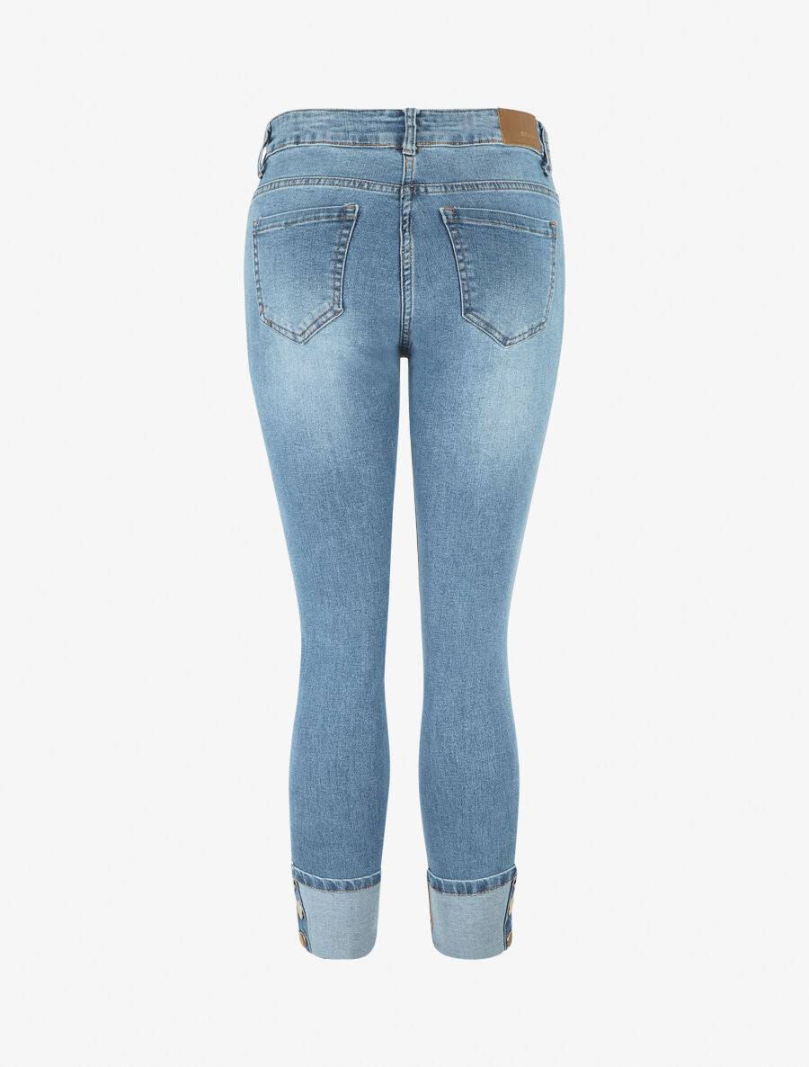 Jean 7/8 slim taille standard bords à boutons - Bleu - 2