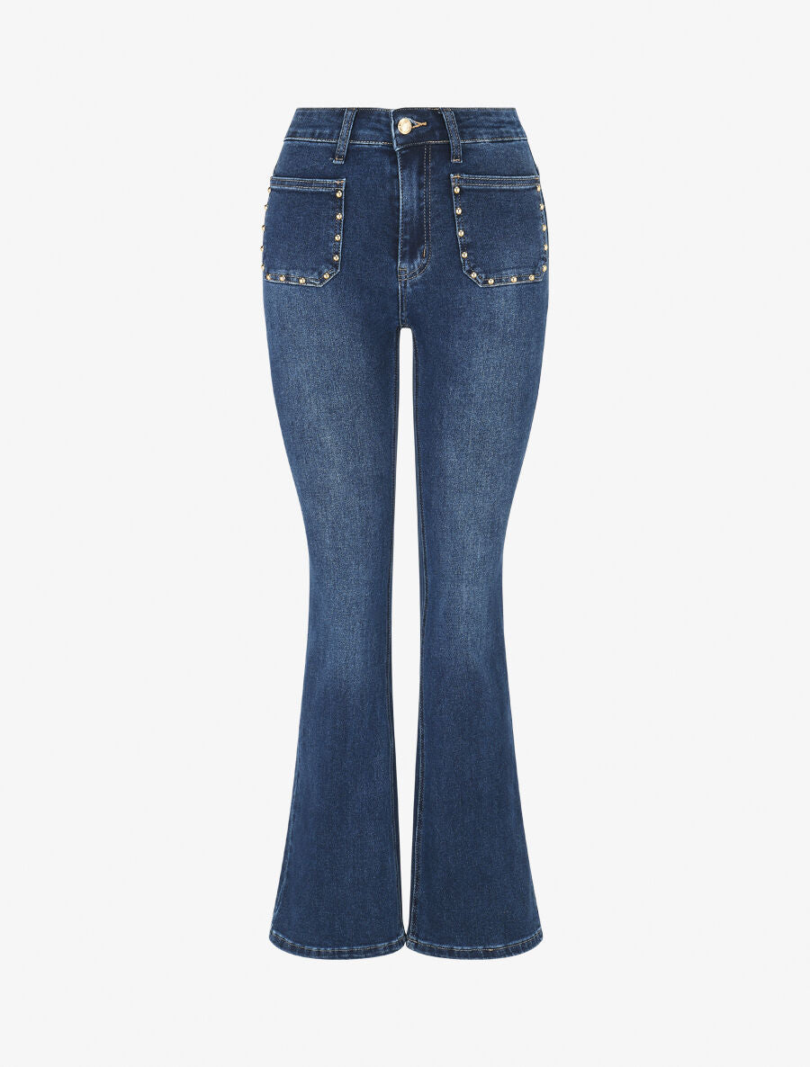 Jean à poches cloutées coupe flare - Bleu - 4