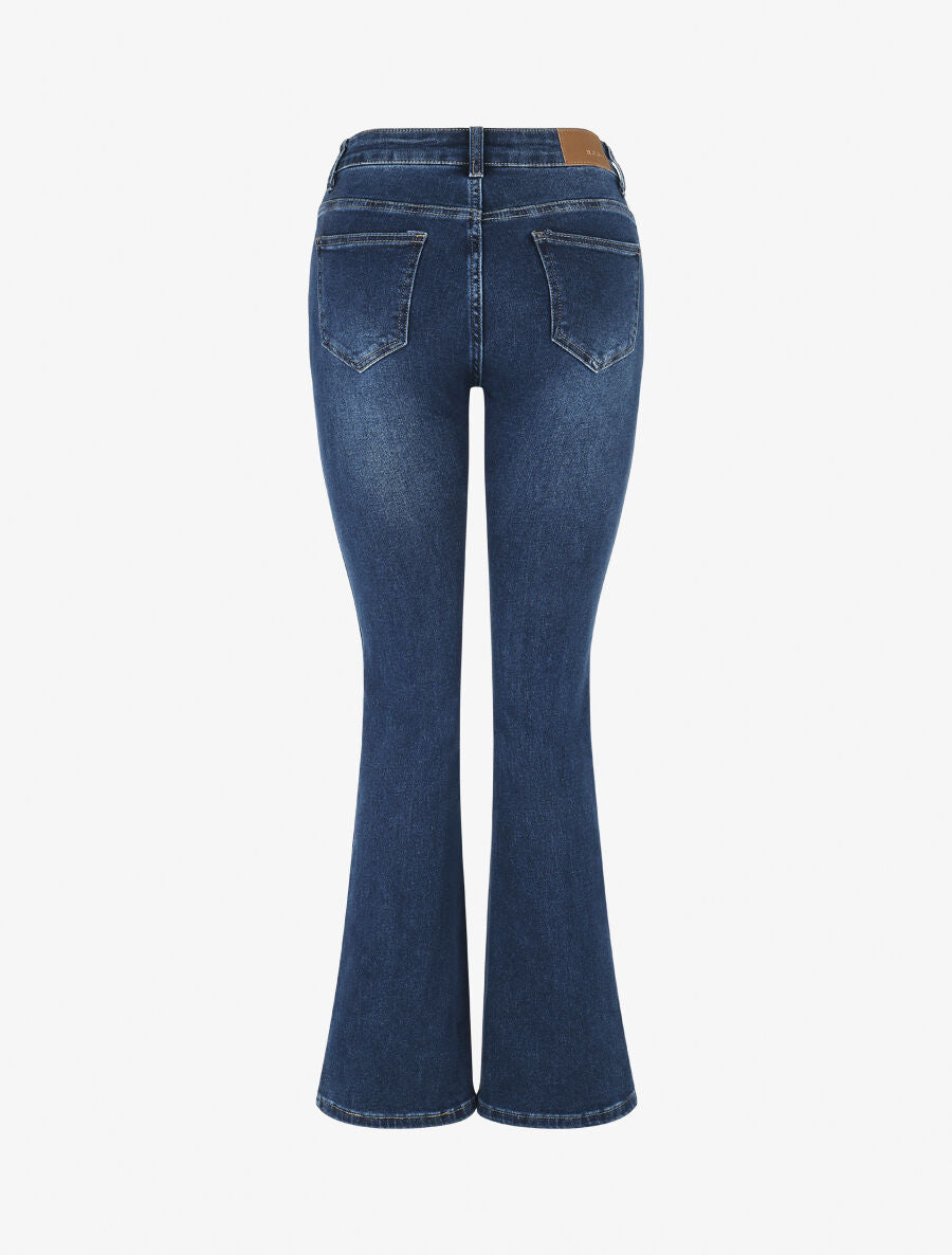 Jean à poches cloutées coupe flare - Bleu - 2
