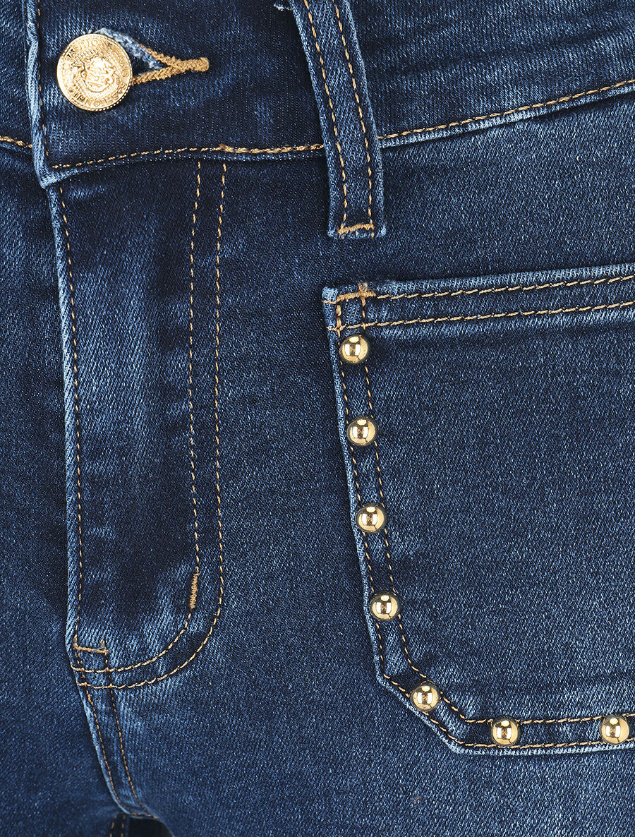 Jean à poches cloutées coupe flare - Bleu - 3