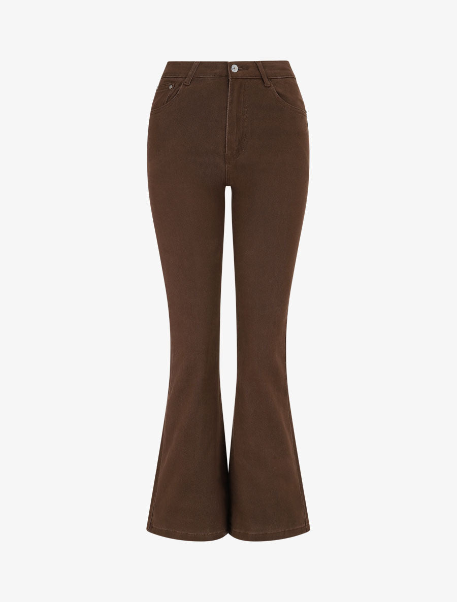 Jean coupe flare à taille haute - Marron - 1