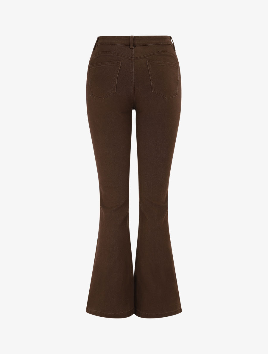 Jean coupe flare à taille haute - Marron - 2