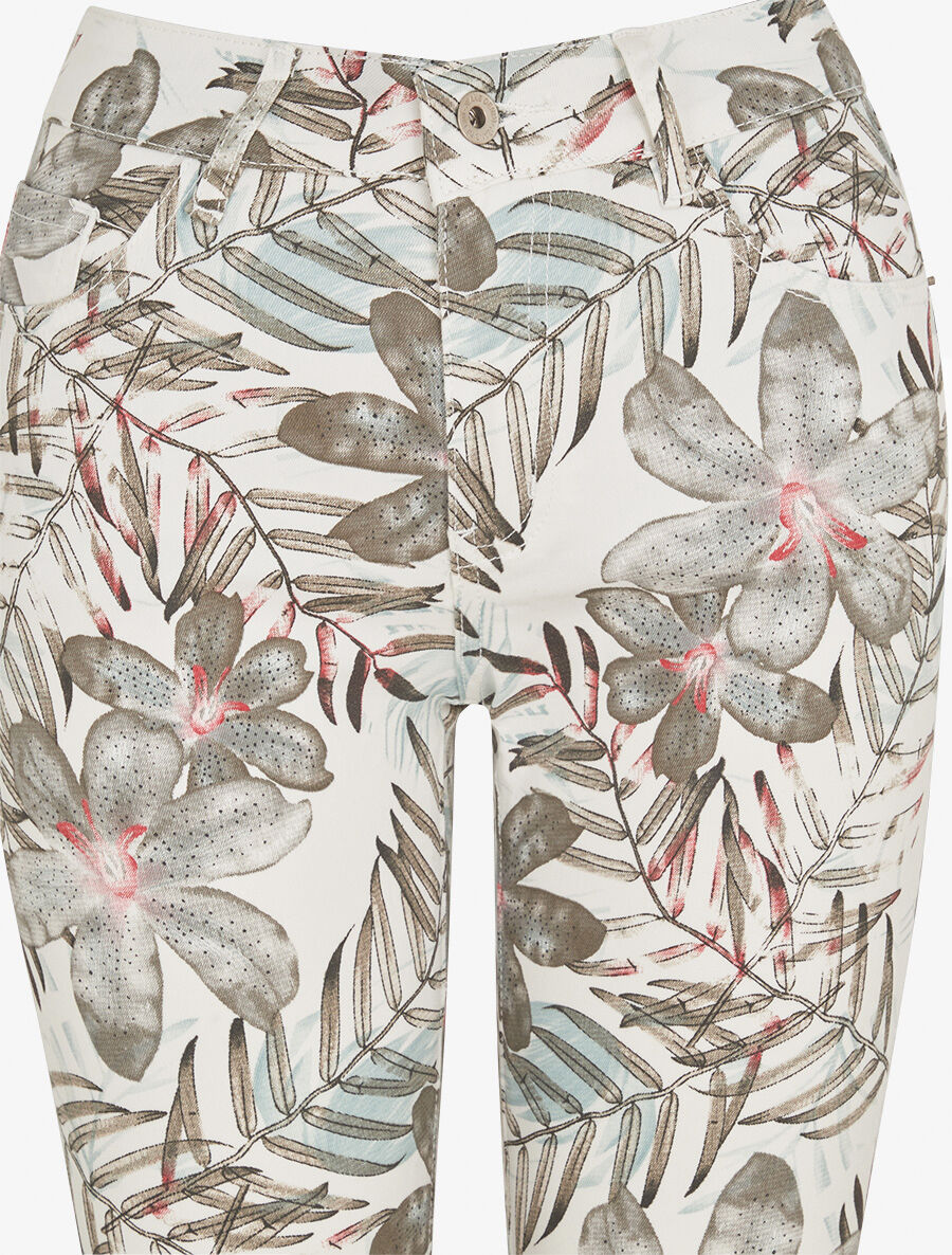 Jean slim imprimé feuillage - Blanc - 3