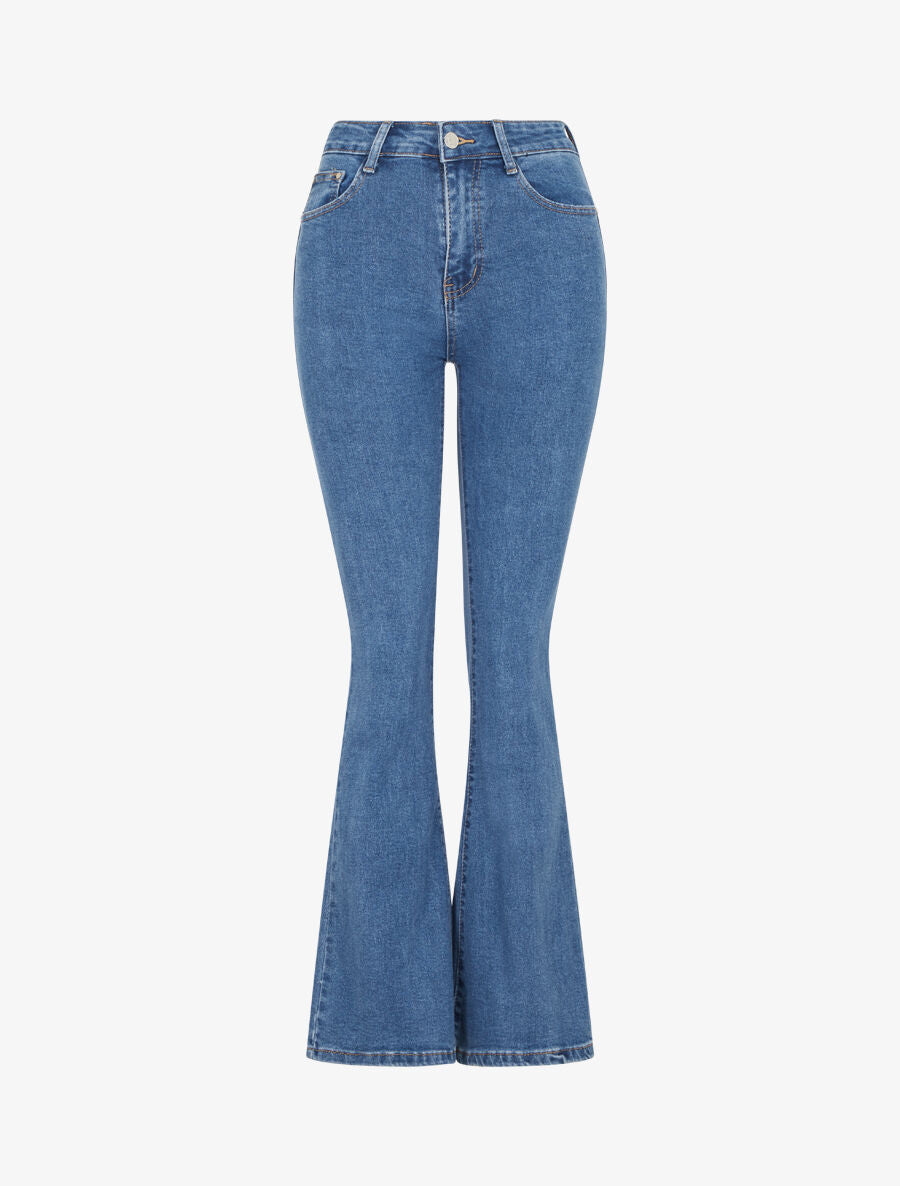 Jean taille haute coupe flare - Bleu denim - 1