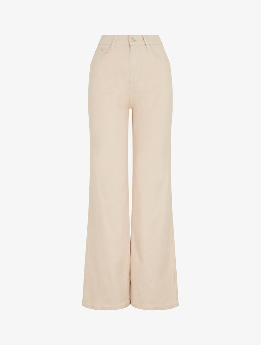 Jean coupe ample taille haute - Beige clair - 1