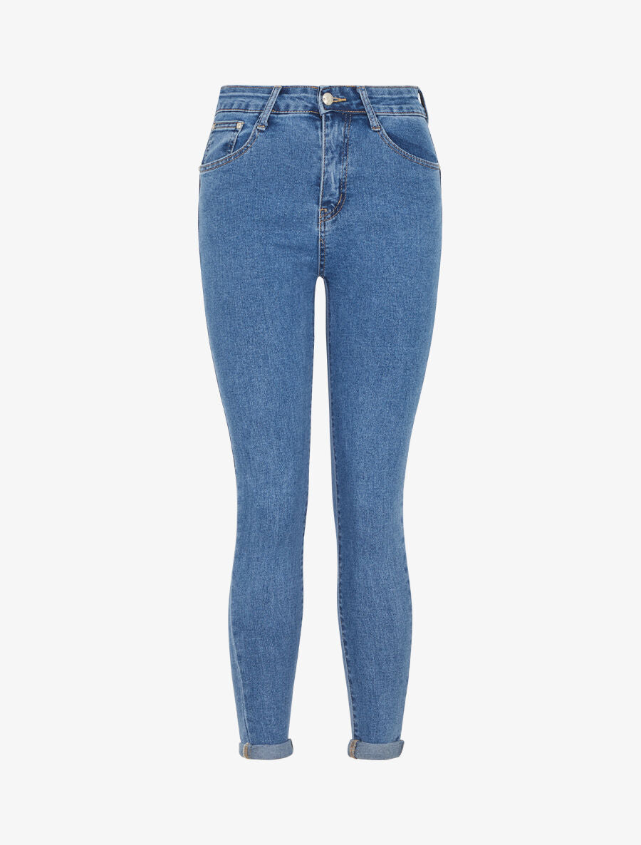 Jean coupe skinny bords retroussés - Bleu - 4