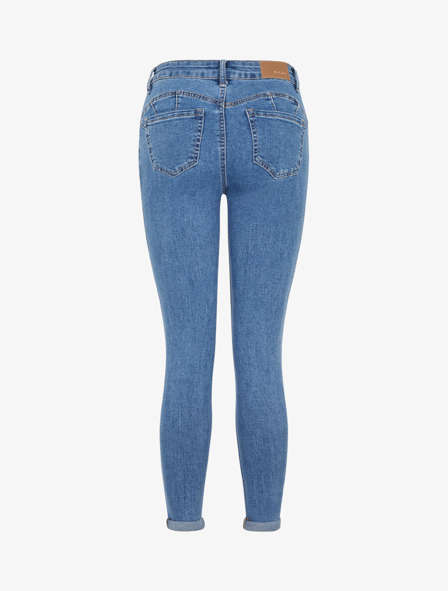 Jean coupe skinny bords retroussés - Bleu - 2
