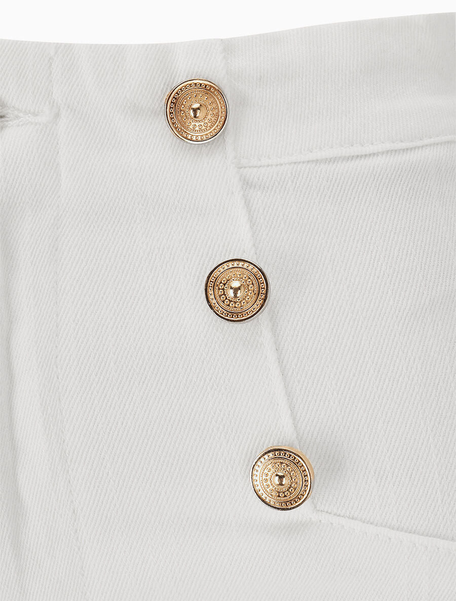 Jean à boutons décoratifs coupe flare - Blanc - 3