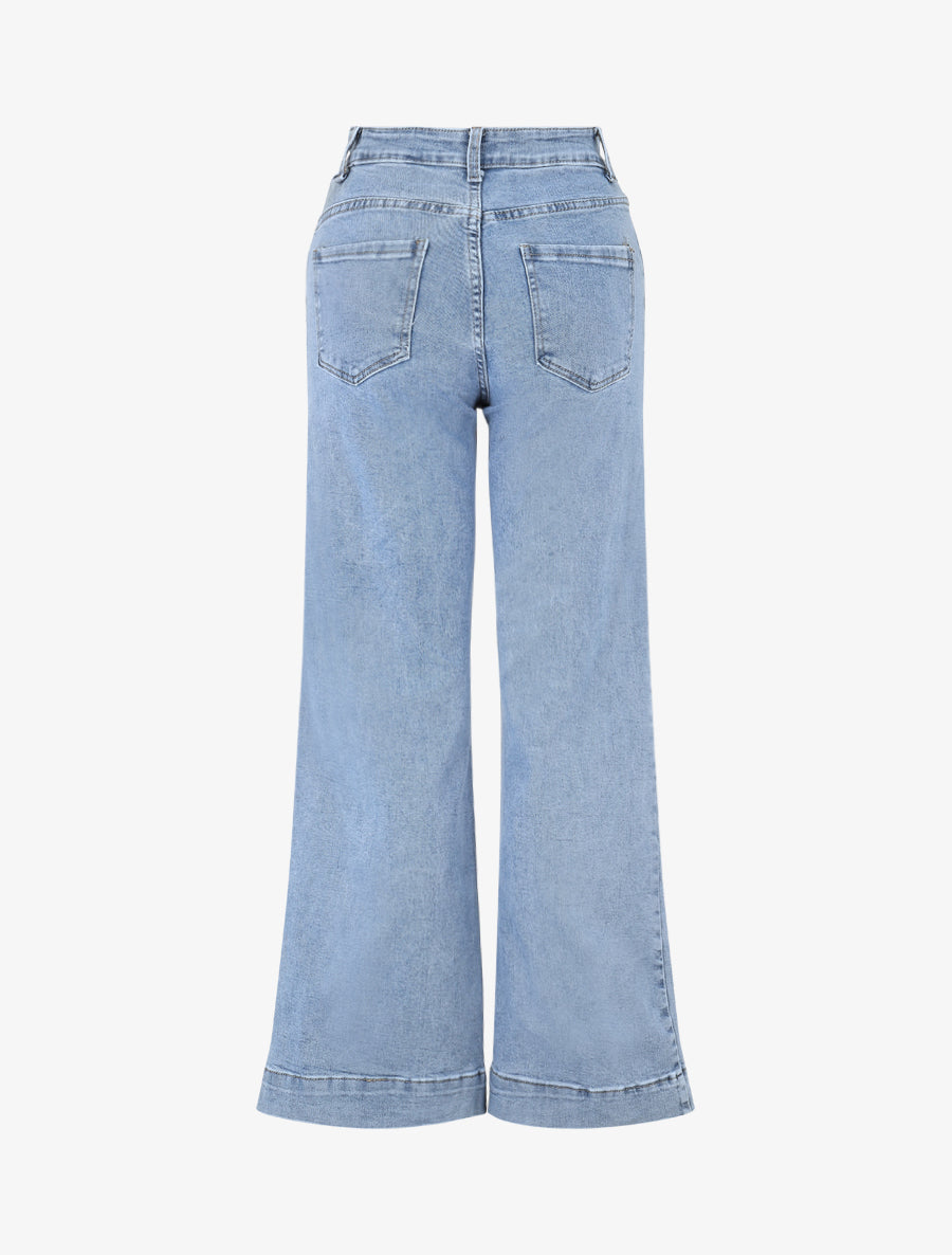 Jean taille haute coupe évasée - Bleu - 2