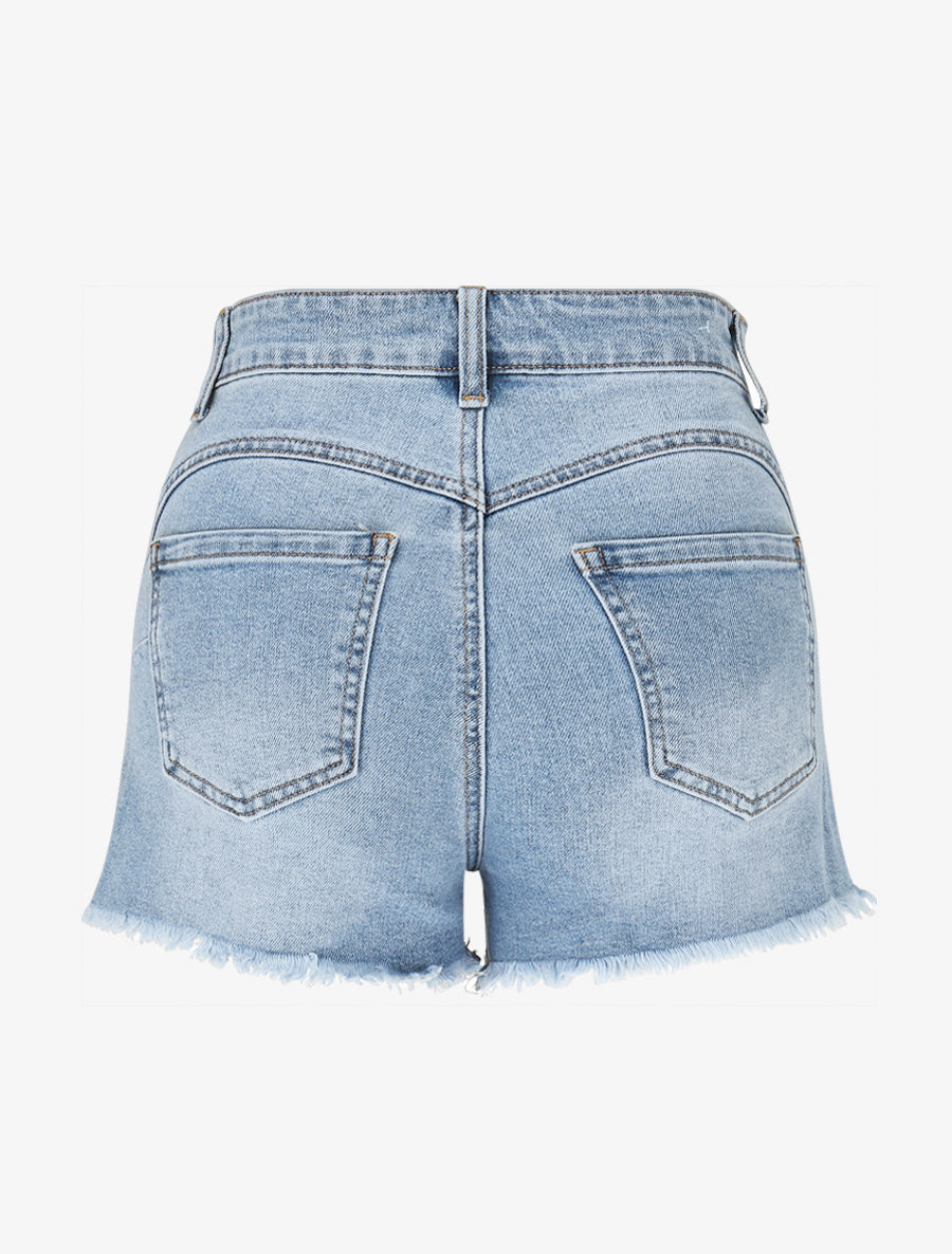 Short strassé à bords effilochés - Bleu - 2