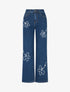 Jean à détail fleurs brodées coupe ample - Bleu - 1