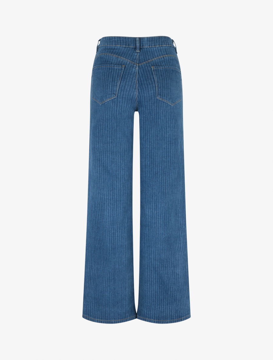 Jean wide leg imprimé rayures coupe droite - Bleu - 2
