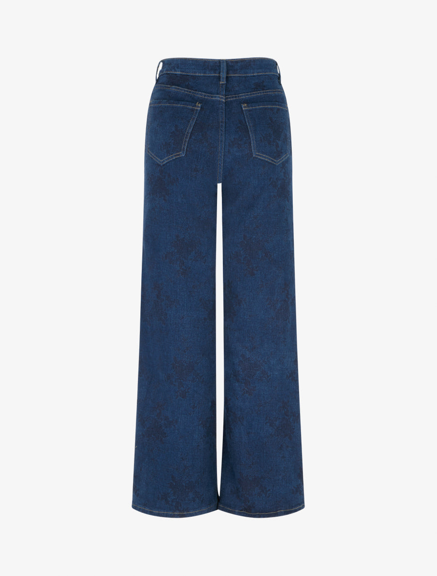 Jean droit taille standard à motif fleuri - Bleu brut - 2