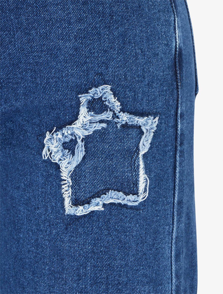 Jean droit taille haute motif étoile - Bleu - 3