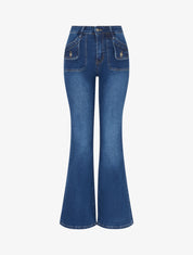 Jean flare délavé à poches à rabat - Bleu - 1