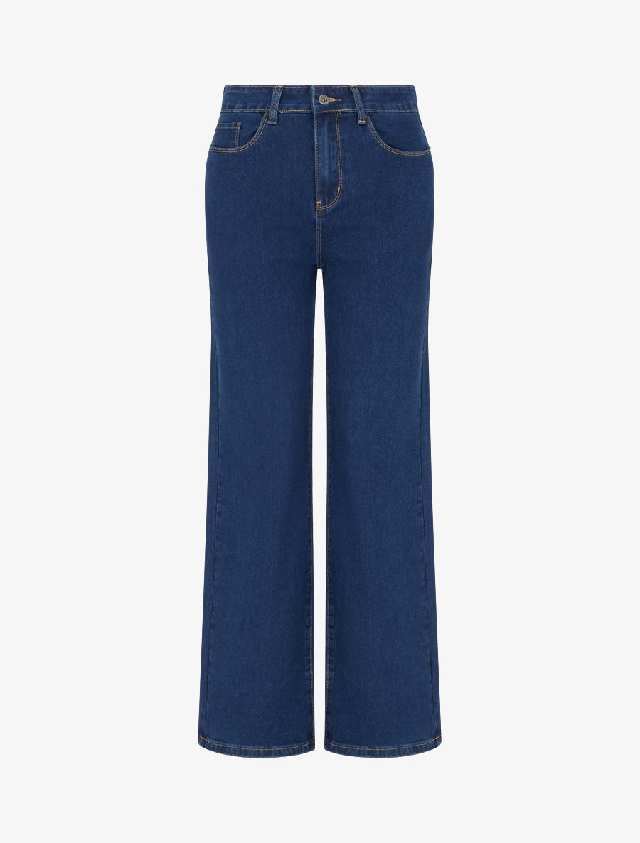 Jean grande taille coupe droite à taille haute - Bleu - 1