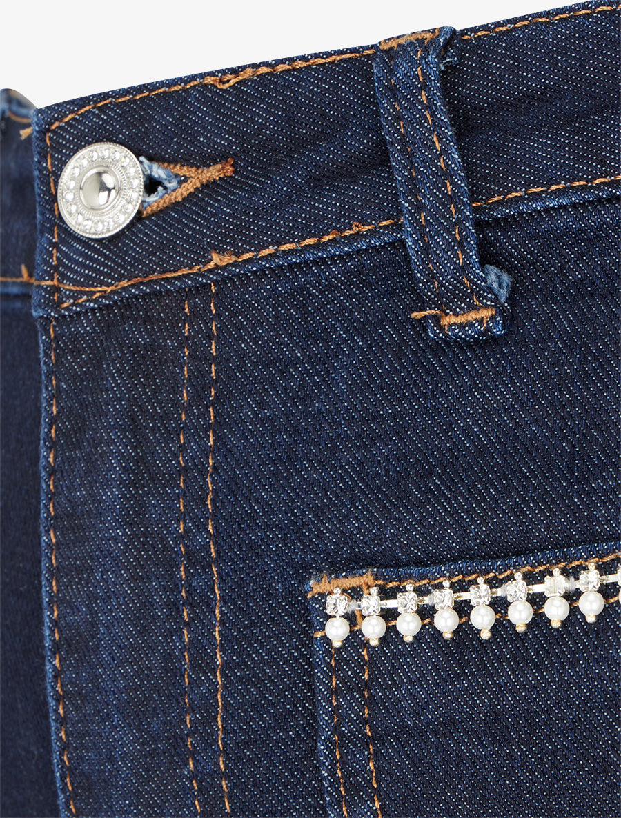 Jean à poches strassées coupe droite - Bleu - 3
