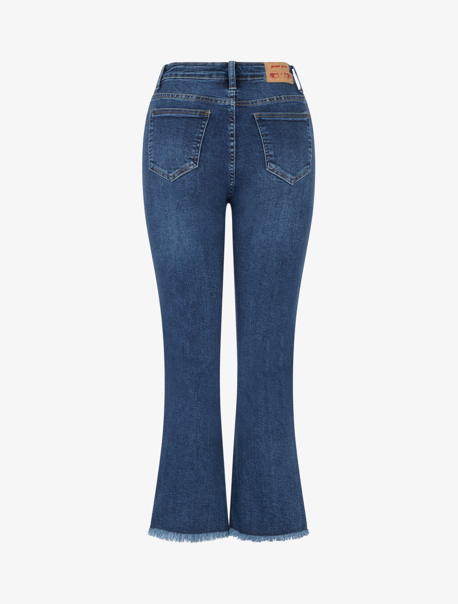 Jean à bords effilochés coupe droite - Bleu - 2