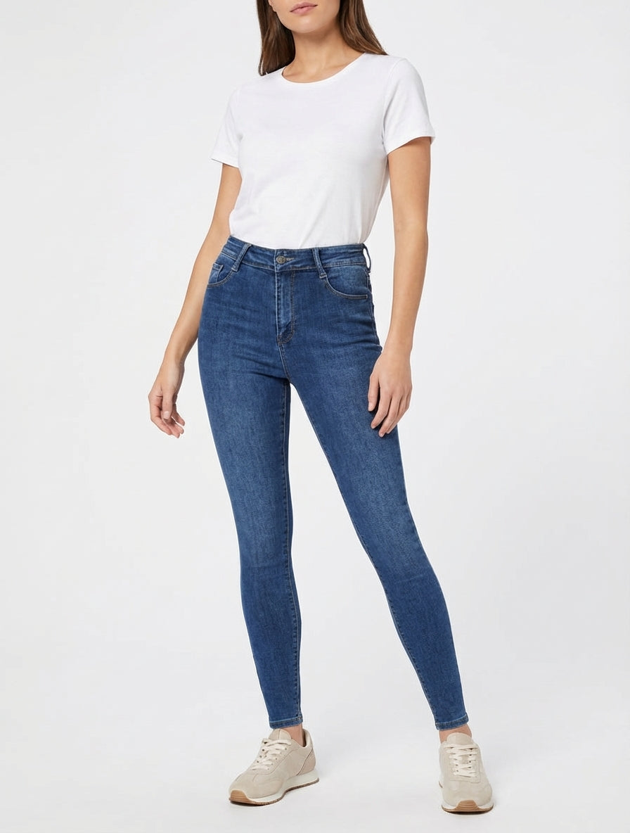 Jean skinny push up à taille haute - Bleu
