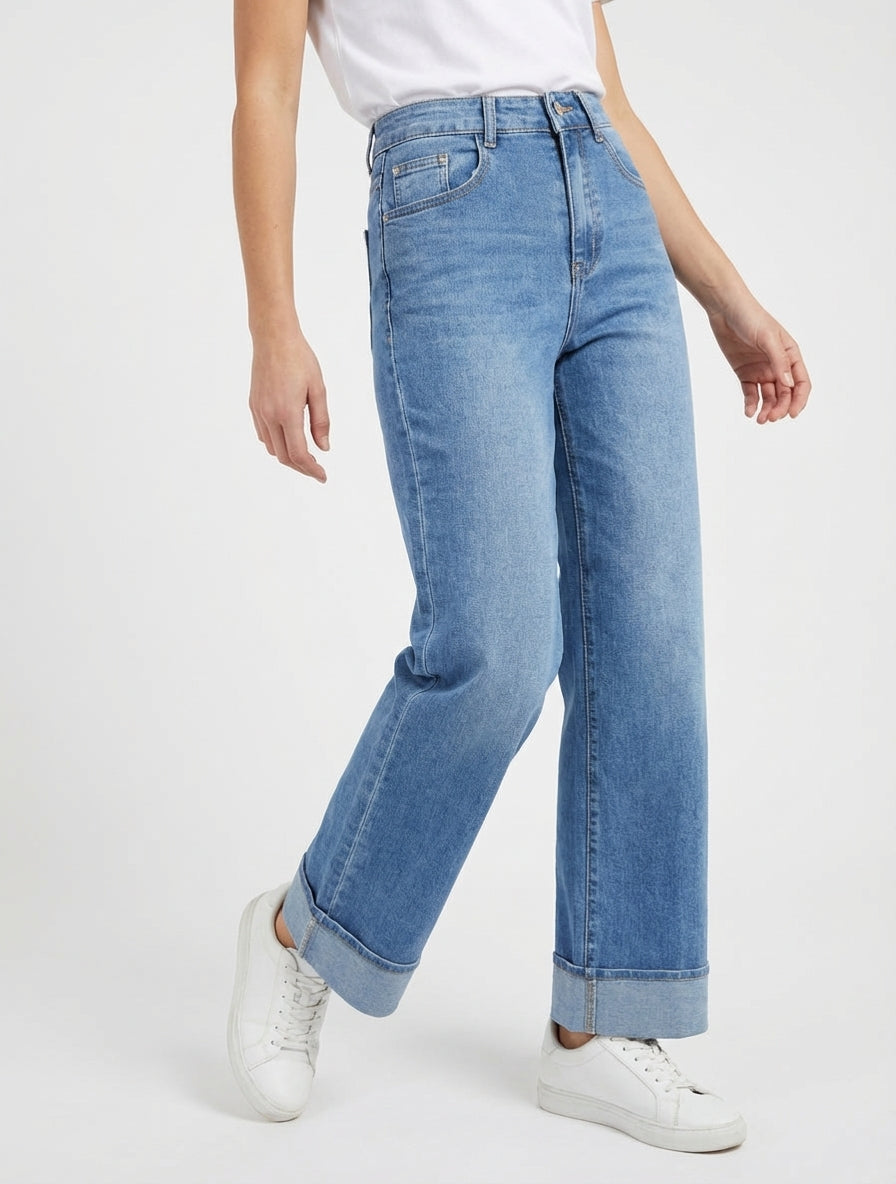 Jean ample taille haute - Bleu clair