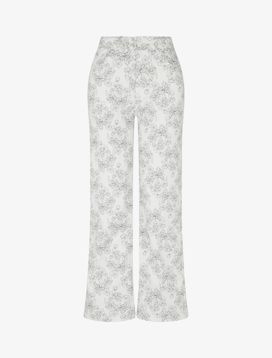 Jean wide leg imprimé fleuri coupe droite - Blanc - 1