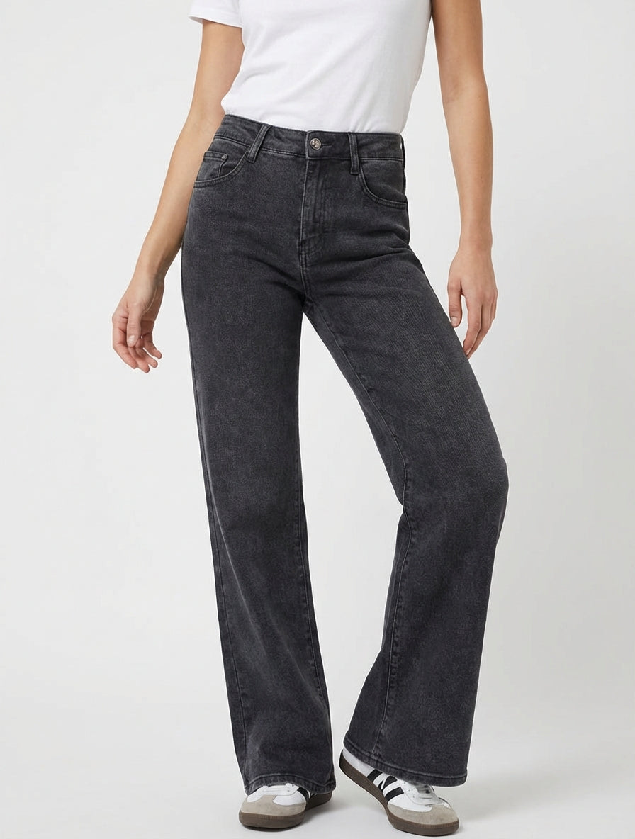 Jean uni wide leg coupe droite - Noir